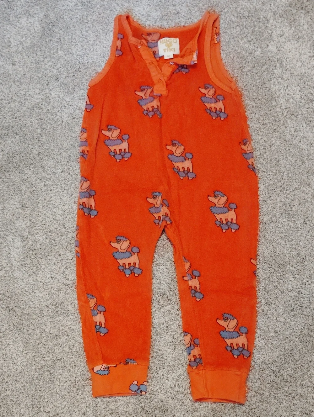 Orange Poodle Print Sleeveless Terry Romper for Kids